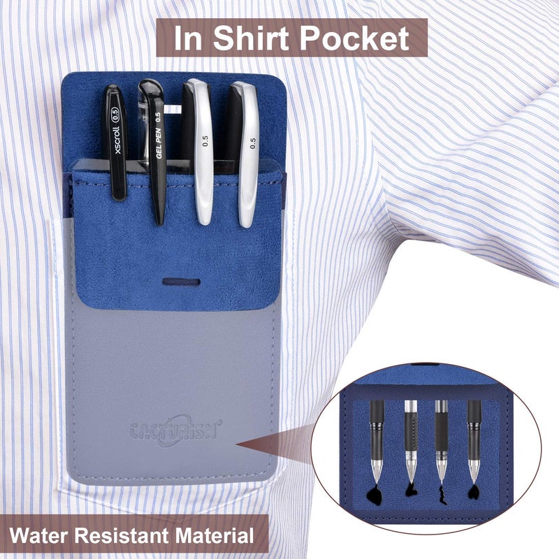 Cacturism Pocket Protector, 4 Pack Premium PU Leather Men Women Pen Holder Pouch Pocket Organizer For Shirts, Lab Coats, Pants - Multi-Purpose-Holds Pens, Pointers, Pencils, Ruler, Tools (Blue 4 Pcs) - Image 5